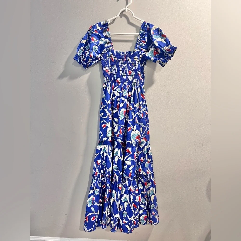Tory Burch Blue Smocked Midi Dress - Collectors Item!